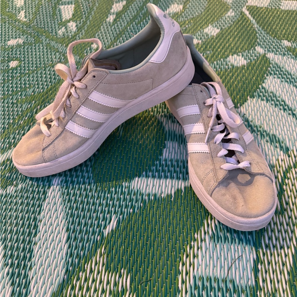 Adidas Light Tan Suede Sneakers with White Stripes